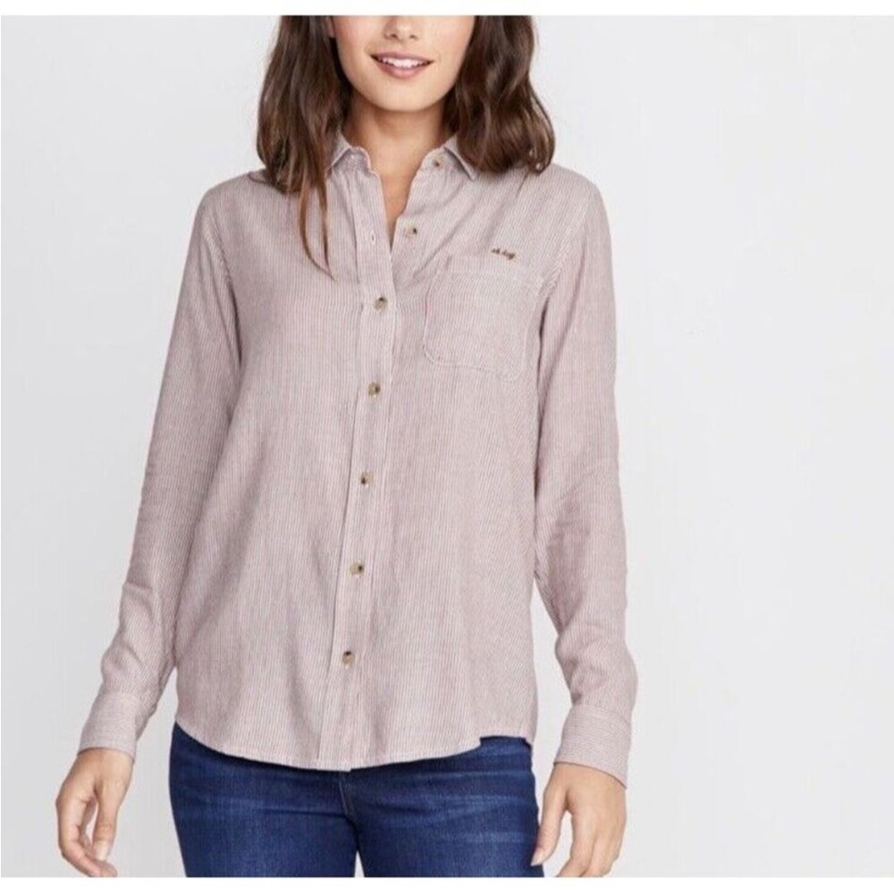 Marine Layer Oh Hey Button Down Shirt Burgundy Red Stripe Long Sleeve Sz L